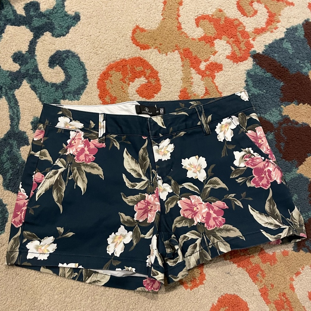 Volcom Floral Shorts - Navy and Pink